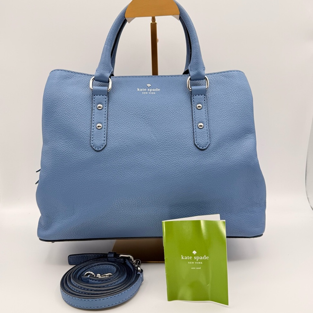 Kate Spade Larchmont Avenue Evangeline Leather Satchel Blue Crossbody Bag